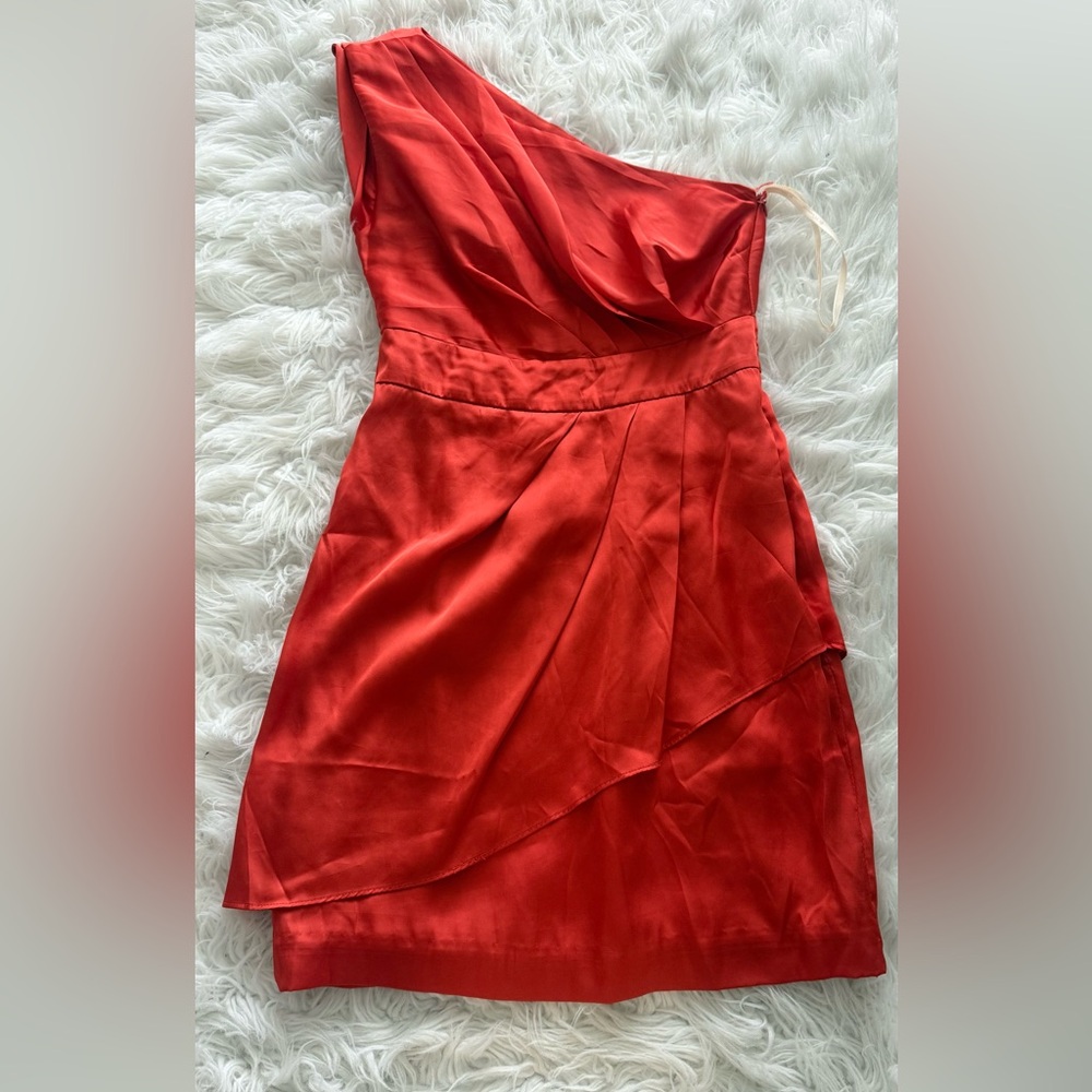 BCBGeneration Orange Asymmetrical Ruched Sheath Dress